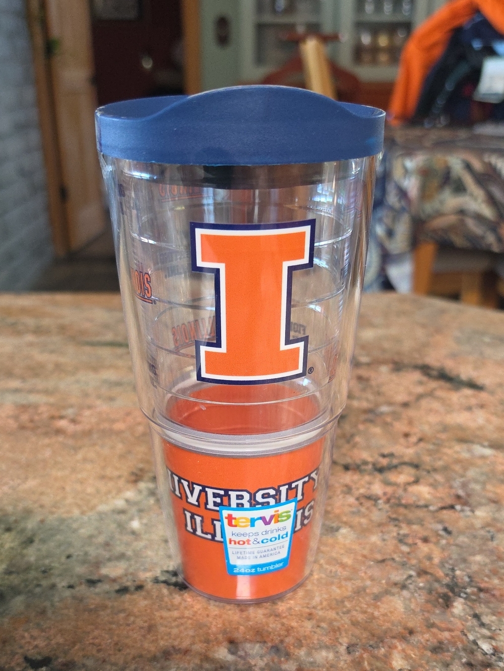 Fighting ILLINI BLOCK I logo University Of ILLINOIS TRAVEL MUG 24 OZ